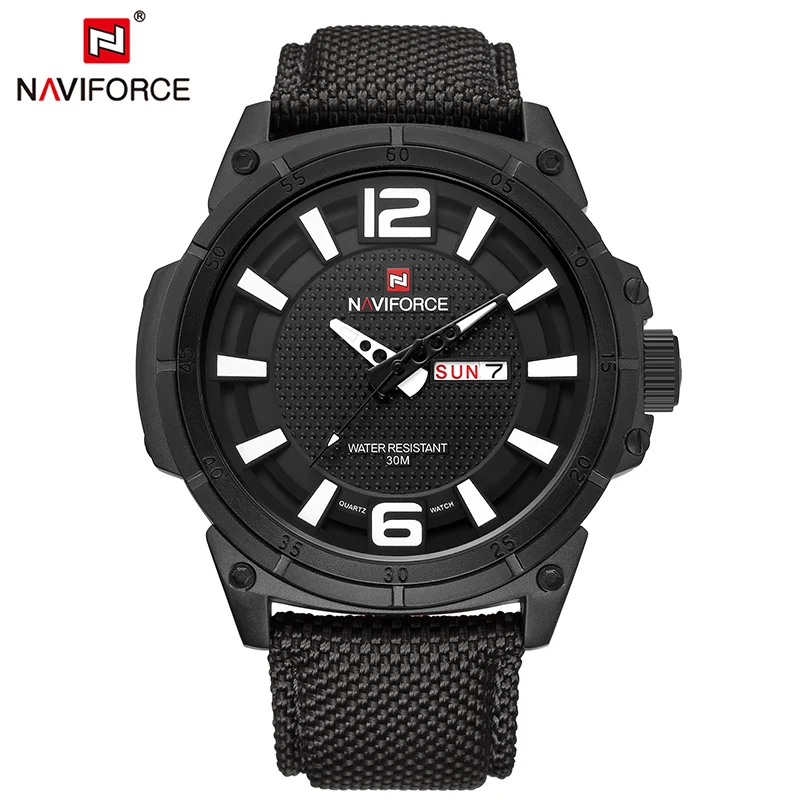  NAVIFORCE Men Military Quartz Watches Mens Sports Waterproof Wristwatches Male Nylon Strap Date Ana