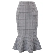 Тонкая юбка Повседневная Формальная молния клетчатая офисная деловая облегающая женская русалка с высокой талией