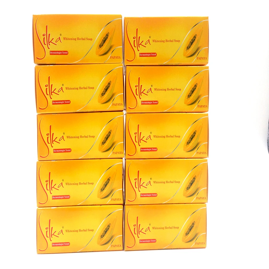 

10pcs/lot Silka Skin Whitening Papaya Soap Lightening Herbal Body Skin Bleaching Soap Face Cleanser 135g