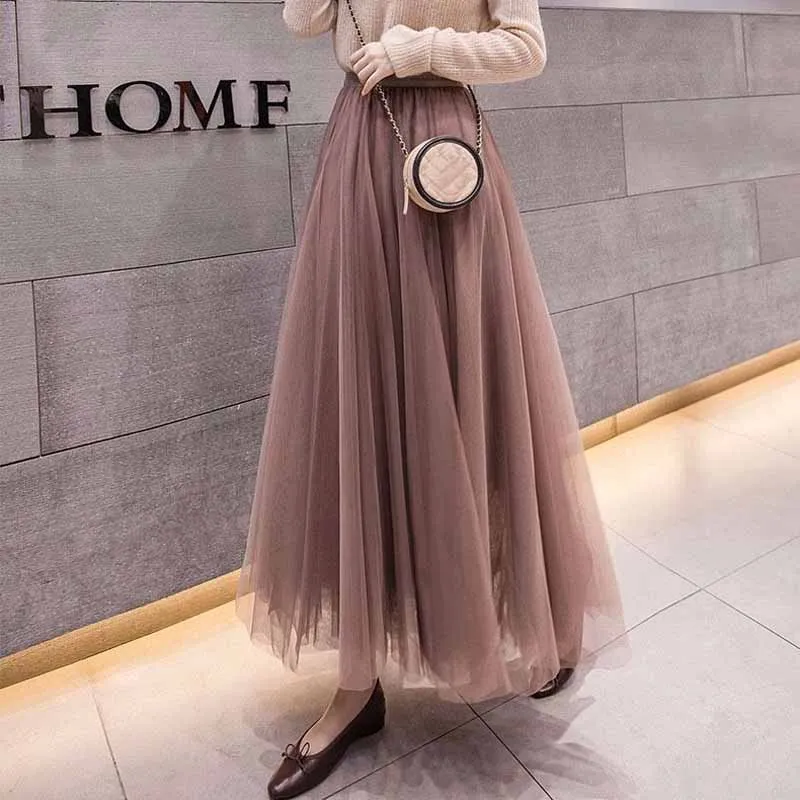 

2019 elegant Summer long Tulle Skirt Women pleated tutu skirt star moon skirt A-line mesh solid long Skirt female voile