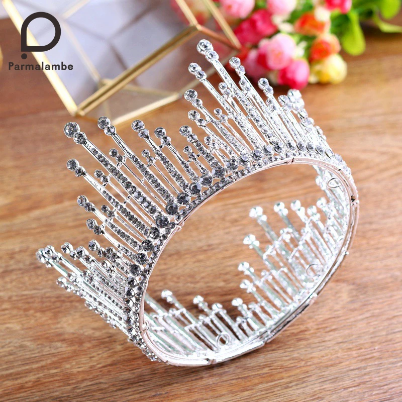 

Parmalambe Vintage Handmade Silver Tiaras Petite Rhinestone Encrusted Glinting Crown Wedding Hair Accessories tiara de noiva