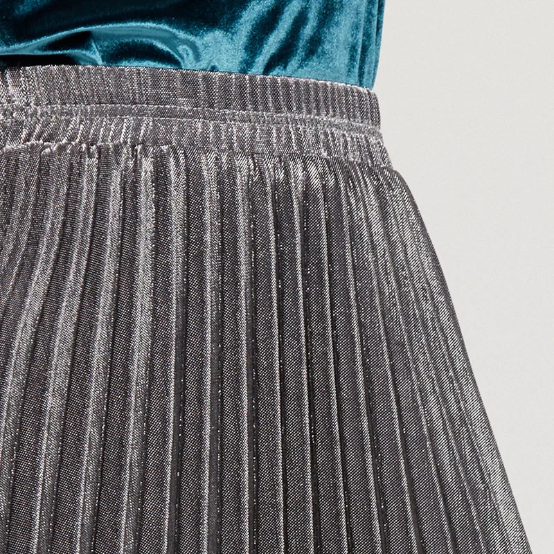 2019 Women Skirt Fashion Gold Color Slim Women Skirt Office Lady Formal Knee Length Pleated Skirt Beach Wear Casual Skrit 2019 Women Skirt Fashion Gold Color Slim Women Skirt Office Lady Formal Knee Length Pleated Skirt Beach Wear Casual Skrit