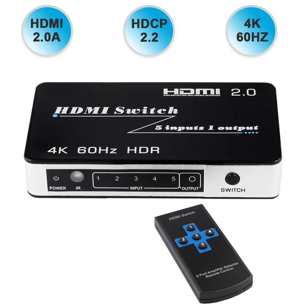 HDMI 2,0 переключатель HDR Поддержка HDCP 2,2 5 портов HDMI коммутатор 2,0 4K 60Hz HDMI коммутатор 2,0 автоматический HDMI переключатель 3 порта 4K - Цвет: 5x1 HDMI 2.0 Switch