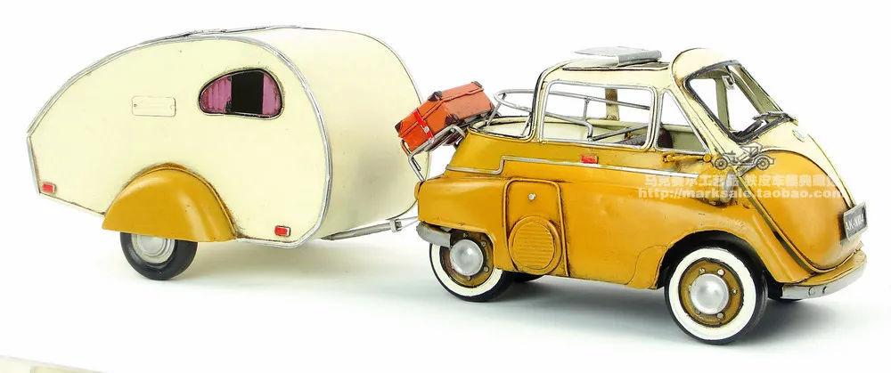 Cena Antyczne klasyczny model samochodu z przyczepą retro vintage kute metalowe rzemiosło dla domu pub kawiarnia dekoracji lub prezent