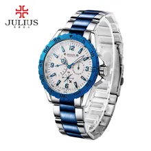2016 Luxury Brand Julius Multifunction Quartz Men Watch Sport Watches Male luminous Stainless Steel Military WristWatch JAH-095