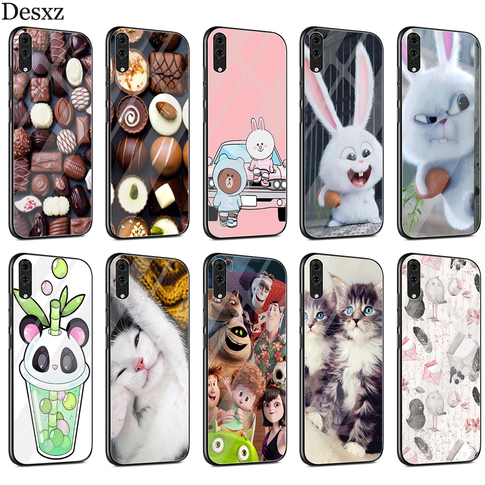 

Desxz Pralines Chocolates Case Glass For Huawei P10 P20 P Smart Mate 20 Pro Lite Y6 Y9 Honor 7A 8X 9 10 Cover