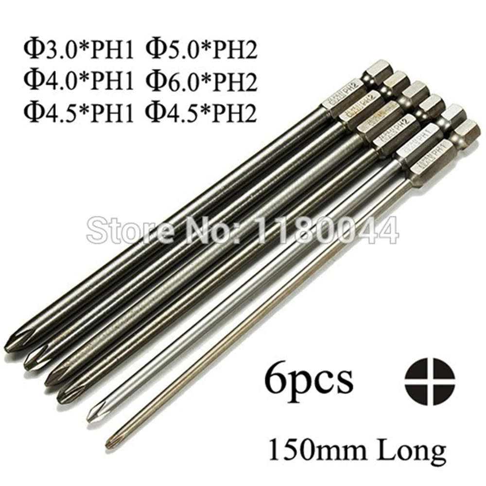 

S2 alloy steel 6 piece set PH1 PH2 screwdriver head shank 1/4 inch 150mm long magnetic sixteen cross head screwdriver