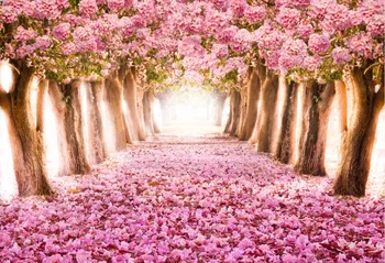 

7x5FT Pink Flowers Tunnel Tree Path Leaves Floor Wedding Custom Photography Studio Background Backdrop Vinyl 220cm x 150cm