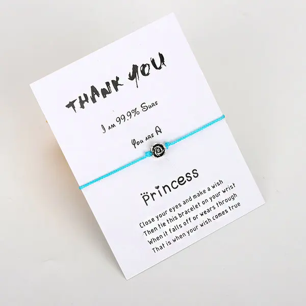 VEKNO Thank You Card нежный браслет с цветками розы для мужчин и женщин счастливый Регулируемый Красный браслет с серебряными пожеланиями подарок для нее - Окраска металла: Light Blue