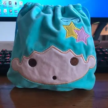 

Little twin stars blue Anime Drawstring Bags Plush storage handbags makeup bag Coin Purses Unisex NEW