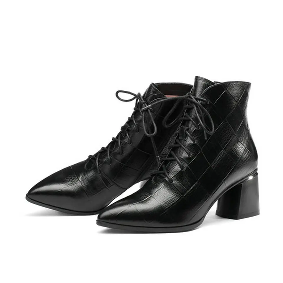 Invierno Botas Pu Mujer amarillo Cremallera Tamaño Moto 42 Tobillo Zapatos Señoras Encaje Cuero Negro Mujeres Tacón De Eshtonshero Alto 34 Negro Iwn0qERtnx