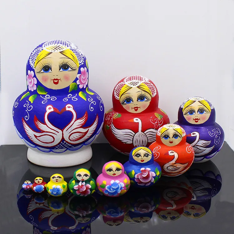 10pcs/set Wooden Russian Nesting Dolls Handmade Crafts ...