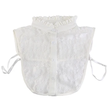

Women Girls Floral Lace Detachable Collar Half Shirt (White)