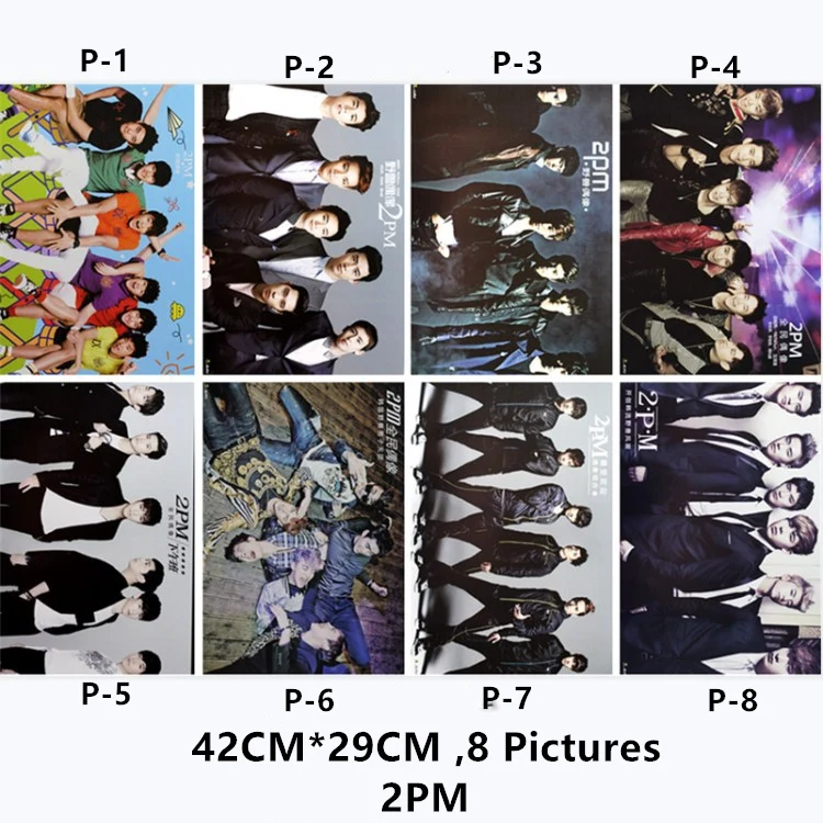 

8 pcs/Lot Korea Stars 2PM Posters Stickers Toys Jun. K Nichkhun Ok TaecYeon Jang WooYoung Lee Junho Chansung 8 Pictures 42x29 CM