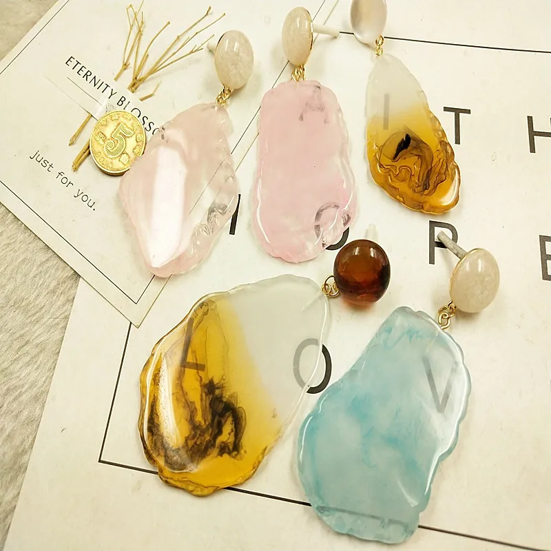 

UJBOX 2018 Irregular Geometric Resin Drop Earrings Women Summer Dangle Earrings Statement Jewelry Gift Bijoux Wholesale E681