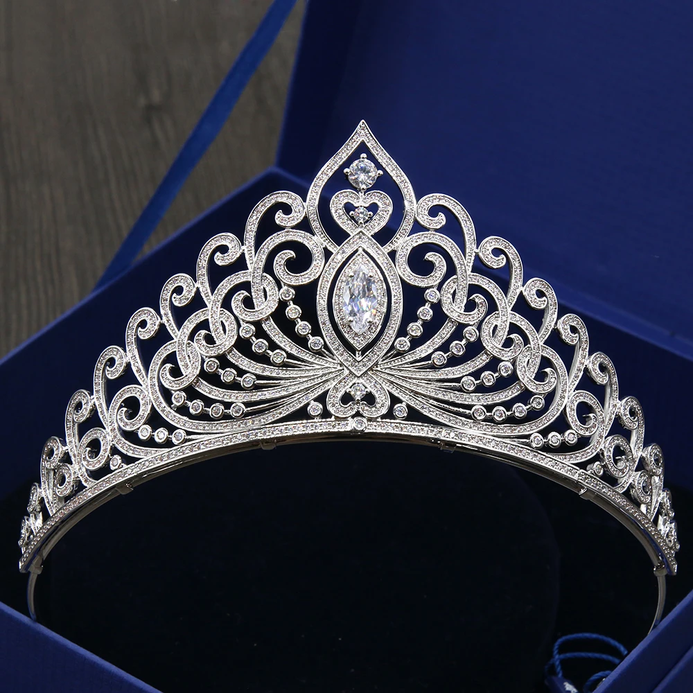 

New Vintage Micro Inlays Full Cubic Zirconia Pear-Cut CZ Zircon Princess Queen Crown Coronet Wedding Tiaras Brides Hair Jewelry