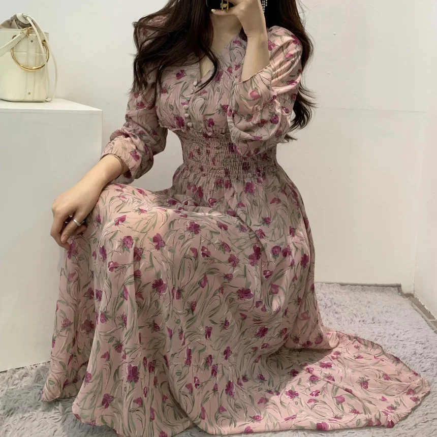Платье с цветочным принтом для женщин из шифона рисунком Vestidos Vestido пляжное