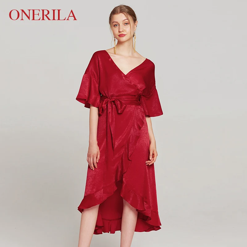 deep red wrap dress