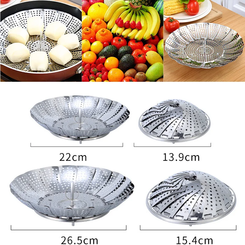 

1pc High Quality Cookware Stainless Steaming Basket,Stainless Steamer, Fruit Plate,Multifunciton kitchen Gadgets,Cooking tools