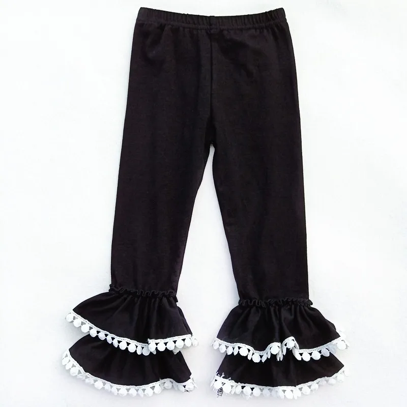 Осенне-зимние детские штаны эксклюзивные хлопковые леггинсы с двойными оборками для девочек, однотонные разноцветные штаны для маленьких девочек - Цвет: black
