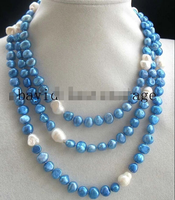 

freshwater pearl blue white baroque necklace 50" nature (A0325)