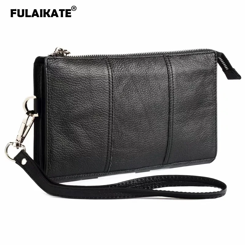 

FULAIKATE 7.2" Genuine Leather Bag for iPhone XR XS MAX 7Plus Handbag Universal Pouch for Huawei Mate 20 P30 Phone Wallet Case