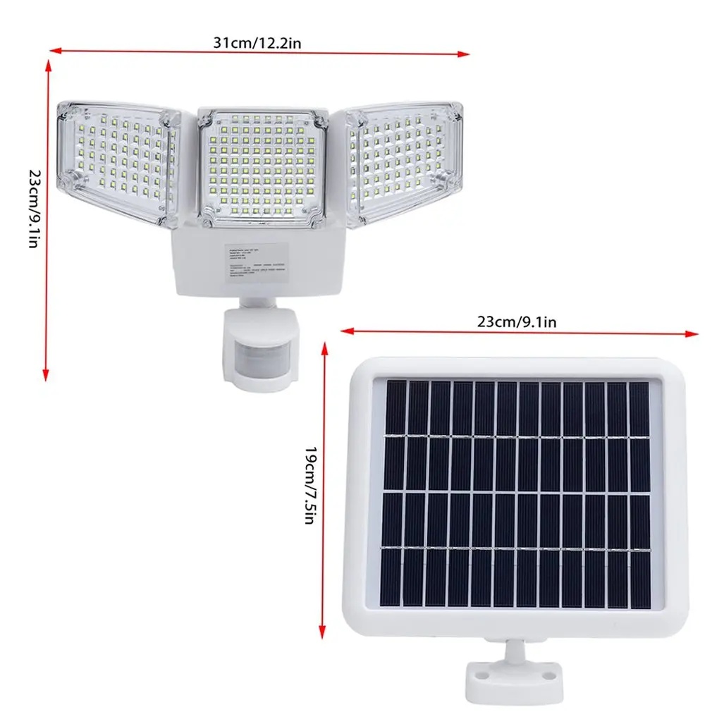 188 светодиодов, тройная головка, солнечная энергия, движения, индуктивный, 1000 лм, светильник, водонепроницаемый, яркий светильник, открытый, дорожка, декор двери, JY1721-188, распродажа