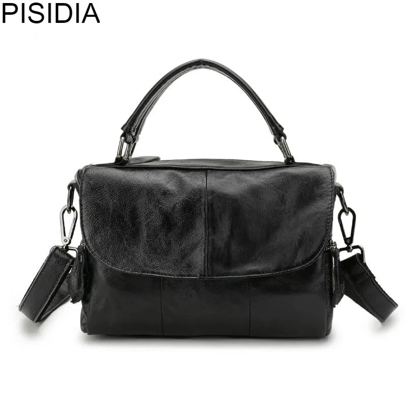 

PISIDIA Europe Style Cowhide Splicing Female Bag Genuine Leather Womens Shoulder Bags Designer Oil Wax Leather Handbags