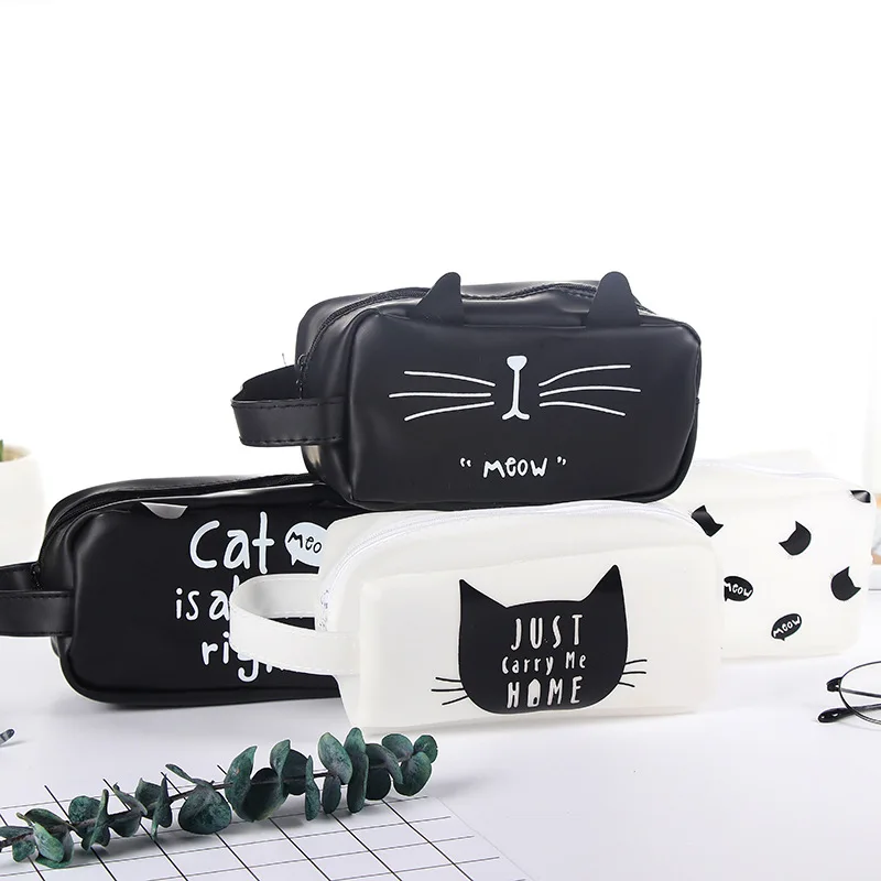 

Big Black & White Cat Silicone Waterproof Pencil Bag Stationery Storage Organizer Case School Supply Student Prize BD41