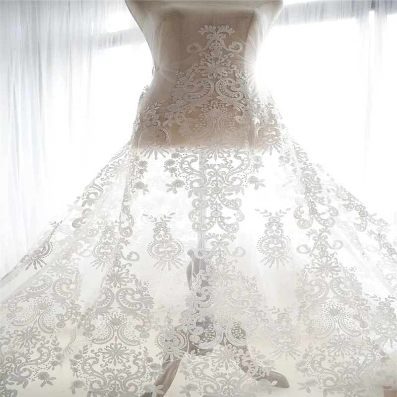 Flower Embroidery Lace Fabric,Tulle Bridal Lace Wedding Dress,Eyelash Dress Fabric By the yard