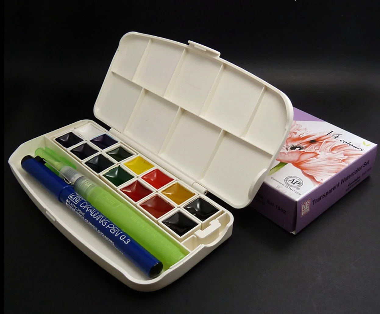 Kuretake College level solid watercolor pigment watercolor pen  tap water pen 14 color with a portable suit