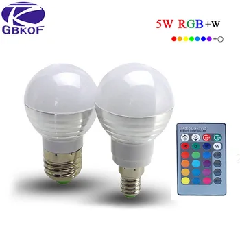 

E14 E27 Led Dimmable RGBW Led Bulbs 5W 85-265V 110V 220V Colorful RGB Led Lamp Chandeliers Led Light + 24 Key Remote Controller