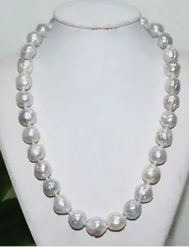 

baroque 18" AAA 12-11 MM SOUTH SEA NATURAL White PEARL NECKLACE 14K GOLD CLASP