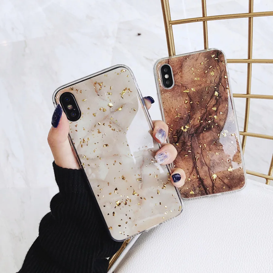 

Luxury Gold Foil Phone Case For iPhone 7 8 6 6s Plus Marble Soft TPU Cover Cases For iPhone X XS Max XR Glitter Case Marble Cute