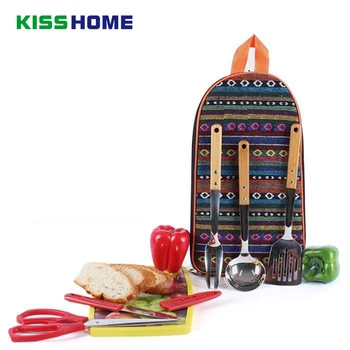 

Outdoor Portable Kitchenwares Storage Bags Ethnic Style Tableware BBQ Picnic Cookware Kitchen 7 Pcs Set Combination Picnic Bag