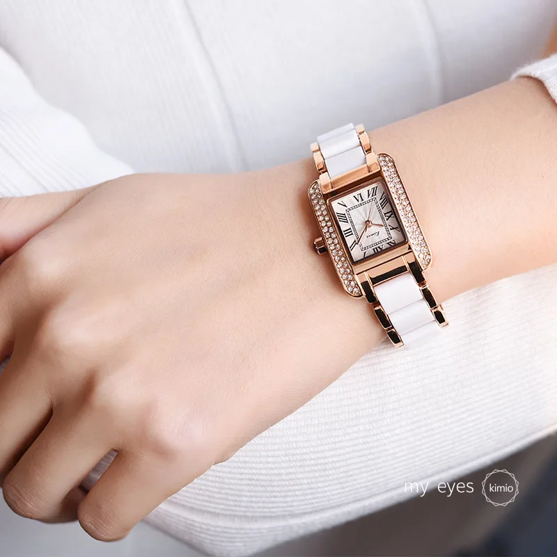 KIMIO Simulation Ceramic Bracelet Ladies Watches Top Brand Luxury Retro Rectangle Rose Gold Womens Watches Sale horloges vrouwen KIMIO Simulation Ceramic Bracelet Ladies Watches Top Brand Luxury Retro Rectangle Rose Gold Womens Watches Sale horloges vrouwen