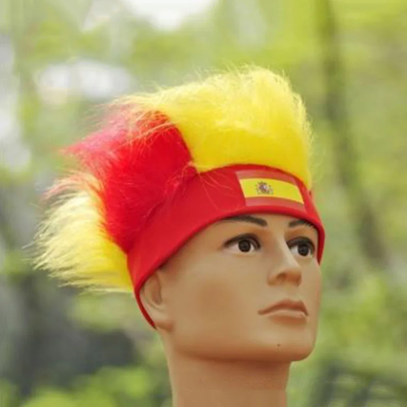 

KTLPARYT 10pcs/lot 2018 football game fan wig spain football fun wig Cheerleading wig football match party wig fun cosplay