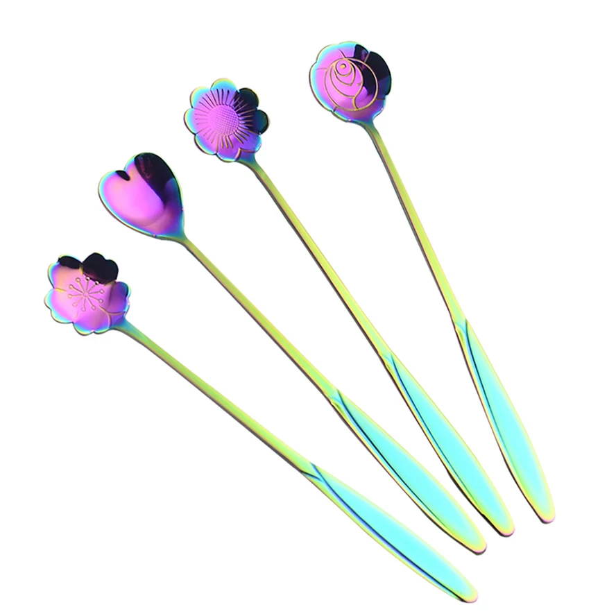 FHEAL-4pcs-set-Stainless-Steel-Rainbow-Long-Handle-Stirring-Spoons-Flower-Shape-Coffee-Scoops-Cocktail-Mixing