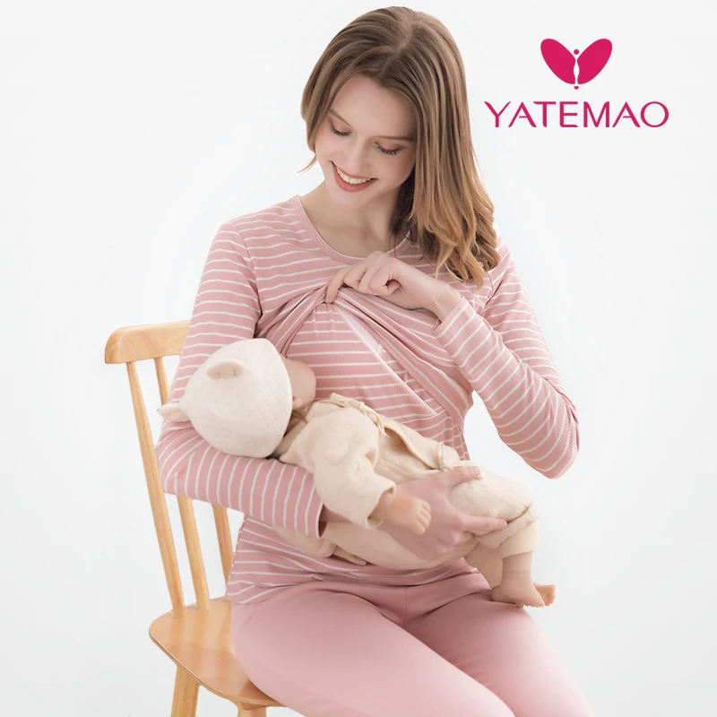 YATEMAO для беременных, кормящих, с длинным рукавом, для беременных женщин, открытая спереди, одежда для сна, топы для грудного вскармливания, пижамы, топы для женщин, без штанов