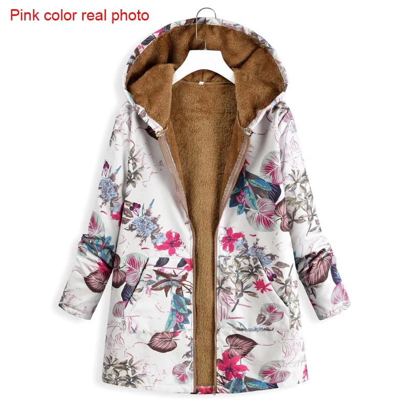 Women Jacket Winter Vintage Floral Print Female Jacket Coat Women Hooded Fleece Basic Jacket Warm Pocket Oversize Outwear 5XL Women Jacket Winter Vintage Floral Print Female Jacket Coat Women Hooded Fleece Basic Jacket Warm Pocket Oversize Outwear 5XL
