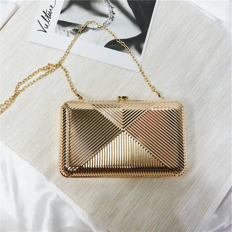 Bolsa de Embreagem de Ouro Bolsa de Noite de Metal Bolsa de Ombro Bolsa de Mensageiro de Corrente Bolsa de Festa de Casamento Cor para as Mulheres Retro Senhora
