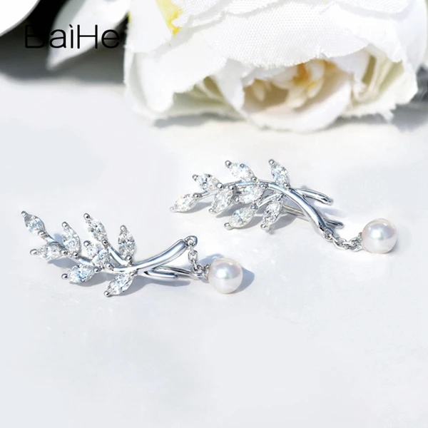 BAIHE Solid 14 K белое золото 0.60ct H/SI-SI3 огранка маркиз подлинные натуральные бриллианты Свадебные модные ювелирные изделия элегантные серьги-гвоздики
