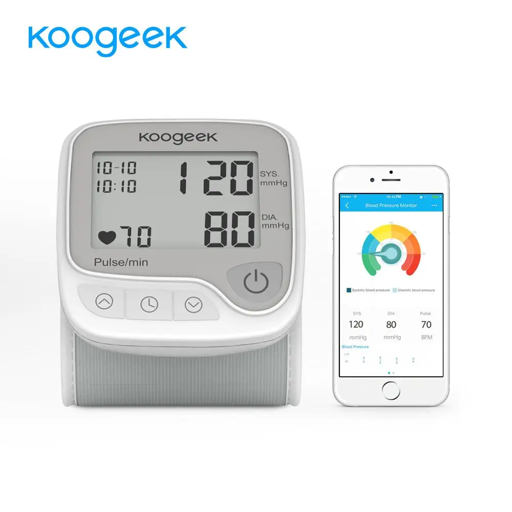 

Koogeek Smart Wrist Blood Pressure Monitor with Heart Rate Detection and Memory Function Fully Automatic Large Screen for Home