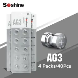 Soshine AG3 LR41 392 SR41 192 1,5 V Щелочная Кнопочная батарея Батарея LR736, SR41W, V3GA, RW87, GP192, SR41, SR41SW для игрушечные часы x40