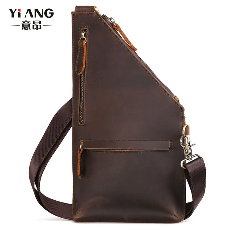 

New Men Crazy Horse Genuine Leather Cowhide Vintage Messenger Shoulder Pack Bag Travel Casual Sling Chest Back Day Pack