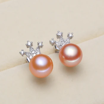 

Women Gift word 925 Sterling real natural [bright pearl] freshwater pearls earrings steamed round White, orange, purple