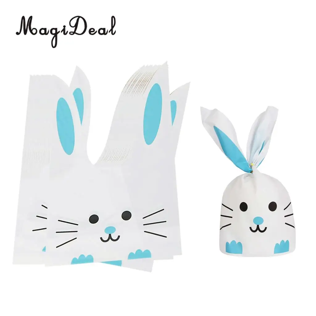 MagiDeal Dustproof 50Pcs/Lot Cute Rabbit Bunny Cat Gift Bags Bakery Cookie Treat Bags for Bridal Shower Party Supply Blue S/M/L