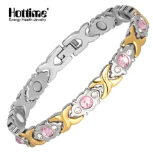 Hottime кристалл драгоценный камень женский браслет из нержавеющей стали здоровья энергии магнитные модные золотые ювелирные изделия Леди Браслеты подарок для девочек