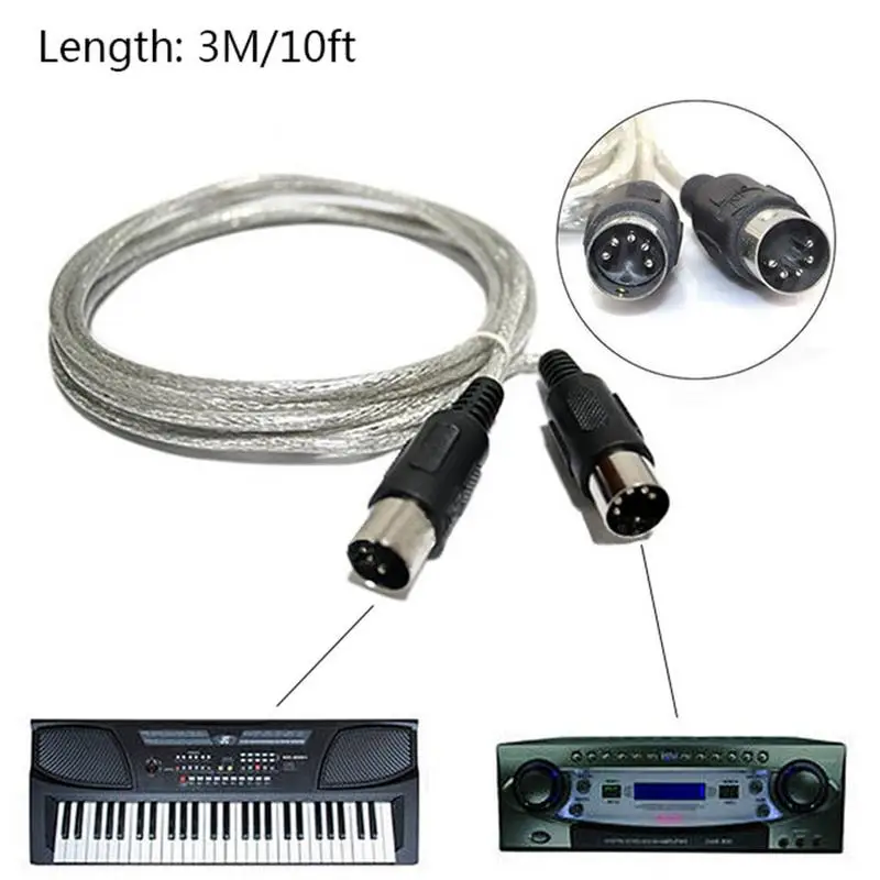 

3M/10ft MIDI Extension Cable Male To Male 5 Pin Plug Connector Synthesizer For Interconnection Of MIDI Compatible Instruments