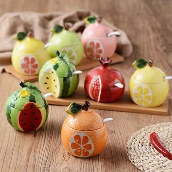 

New Creative Ceramic Seasoning Bottle Cute Fruit Watermelon Shape with Chilli Sugar Salt Bottle Kitchenware